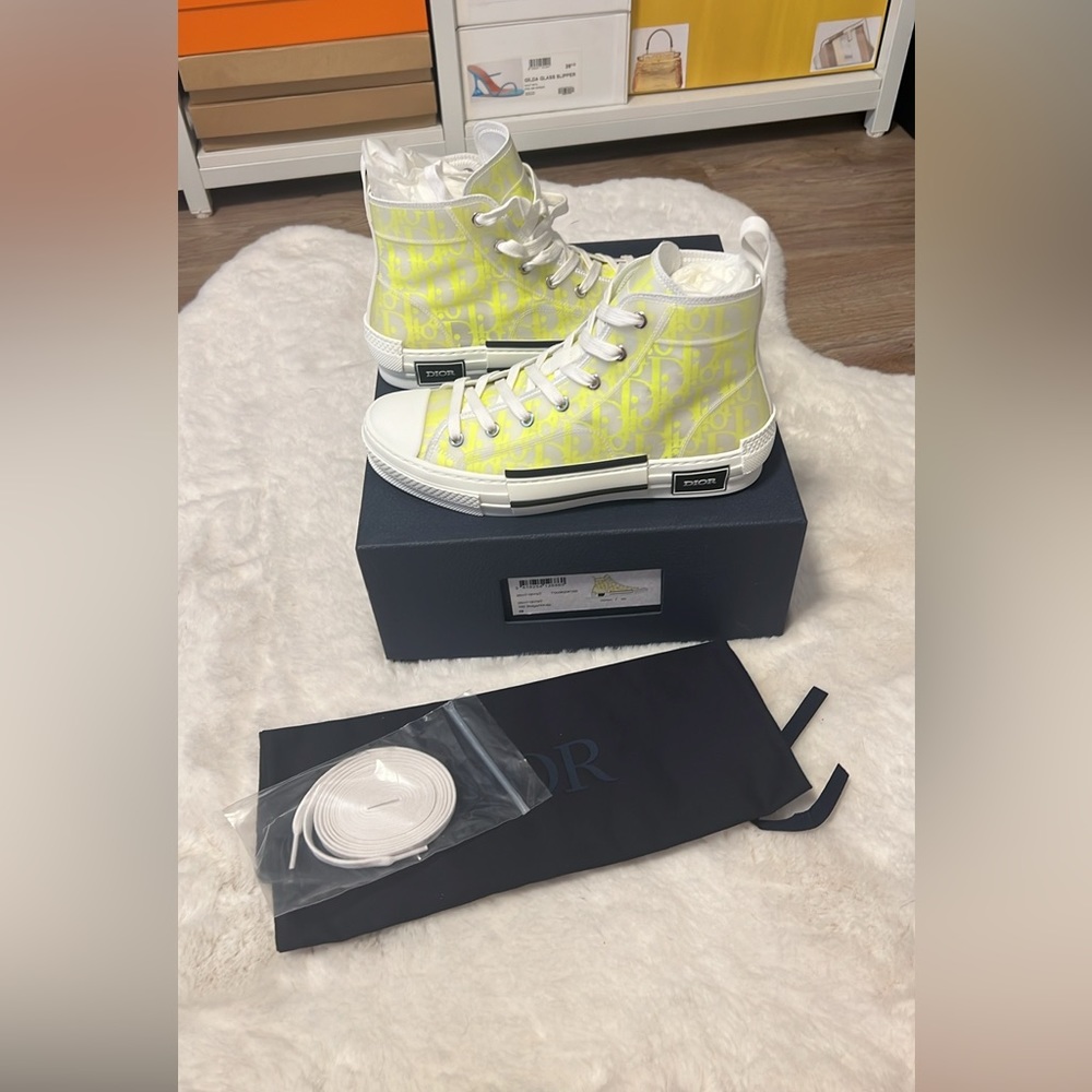 BNIB 💛Dior B23 High Top Sneakers White Yellow Oblique